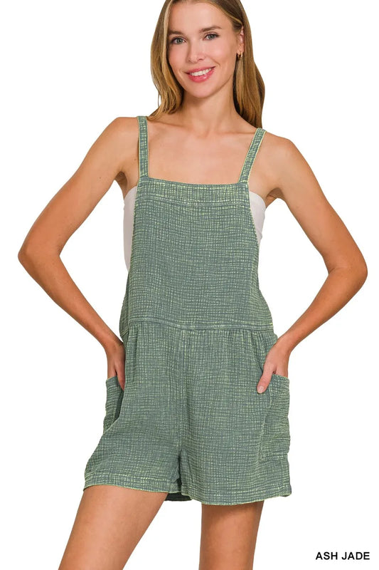 Image of Zenana Washed Double Gauze Tie Back Rompers | Queeble.shop