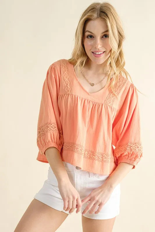 Image of And The Why Lace Detailed V Neck Blouse Top | Queeble.shop