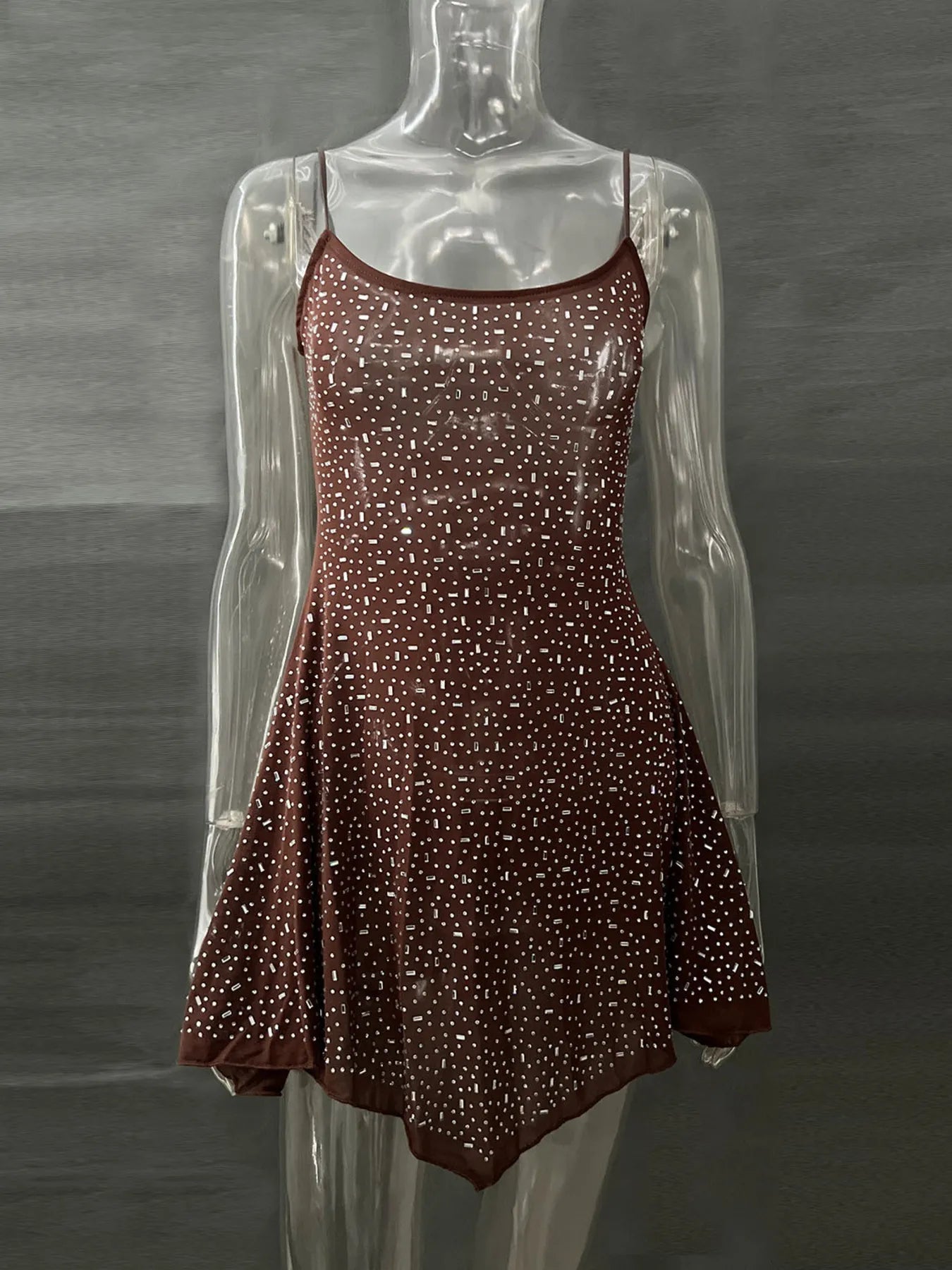 Image of Rhinestone Decor Mini Cami Dress | Queeble.shop