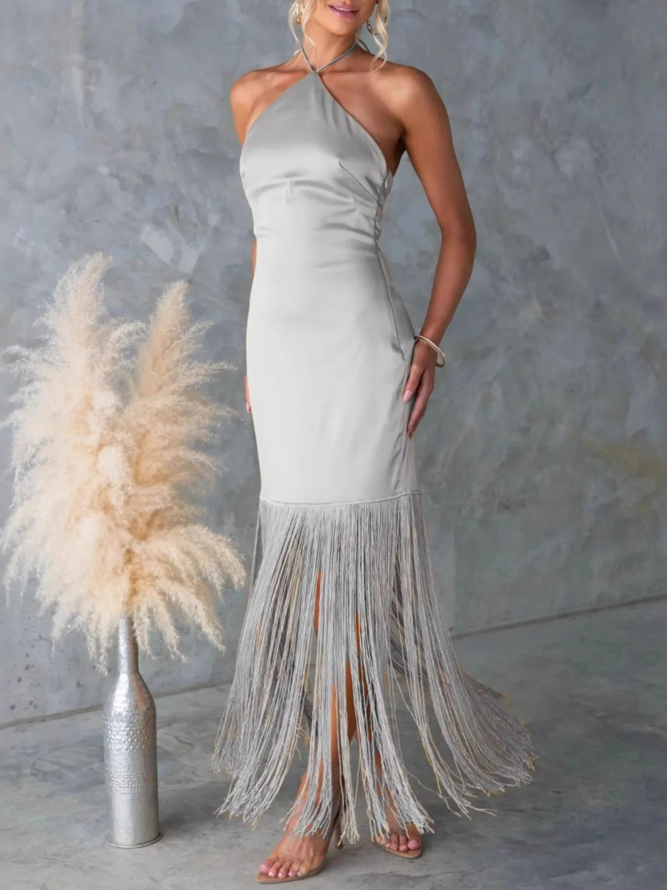 Image of Fringe Halter Neck Dress | Queeble.shop