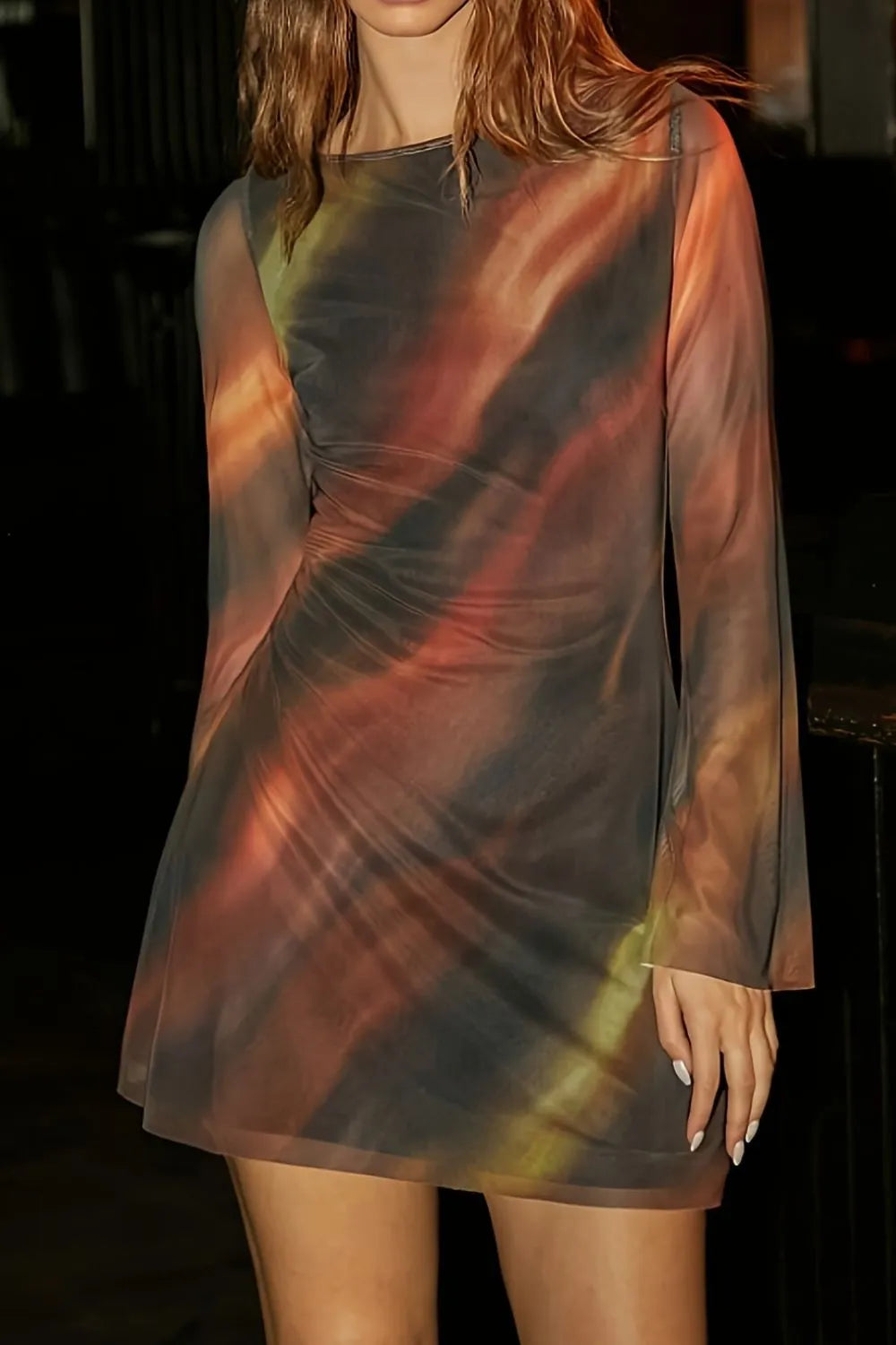 Image of Tie Dye Print Long Sleeve Bodycon Mini Dress | Queeble.shop