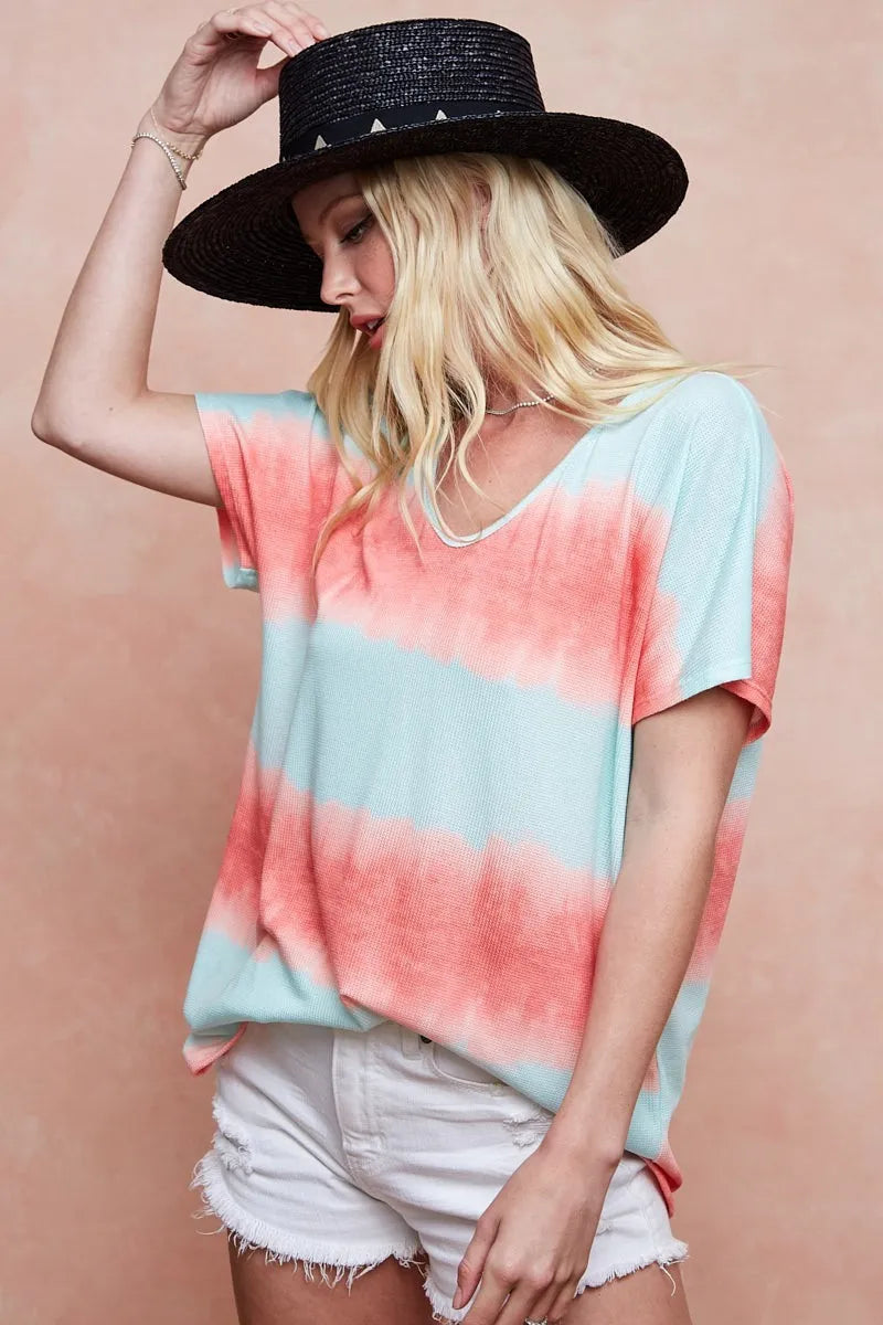 Image of BiBi Tiedye Printed Hacci Knit Top | Queeble.shop