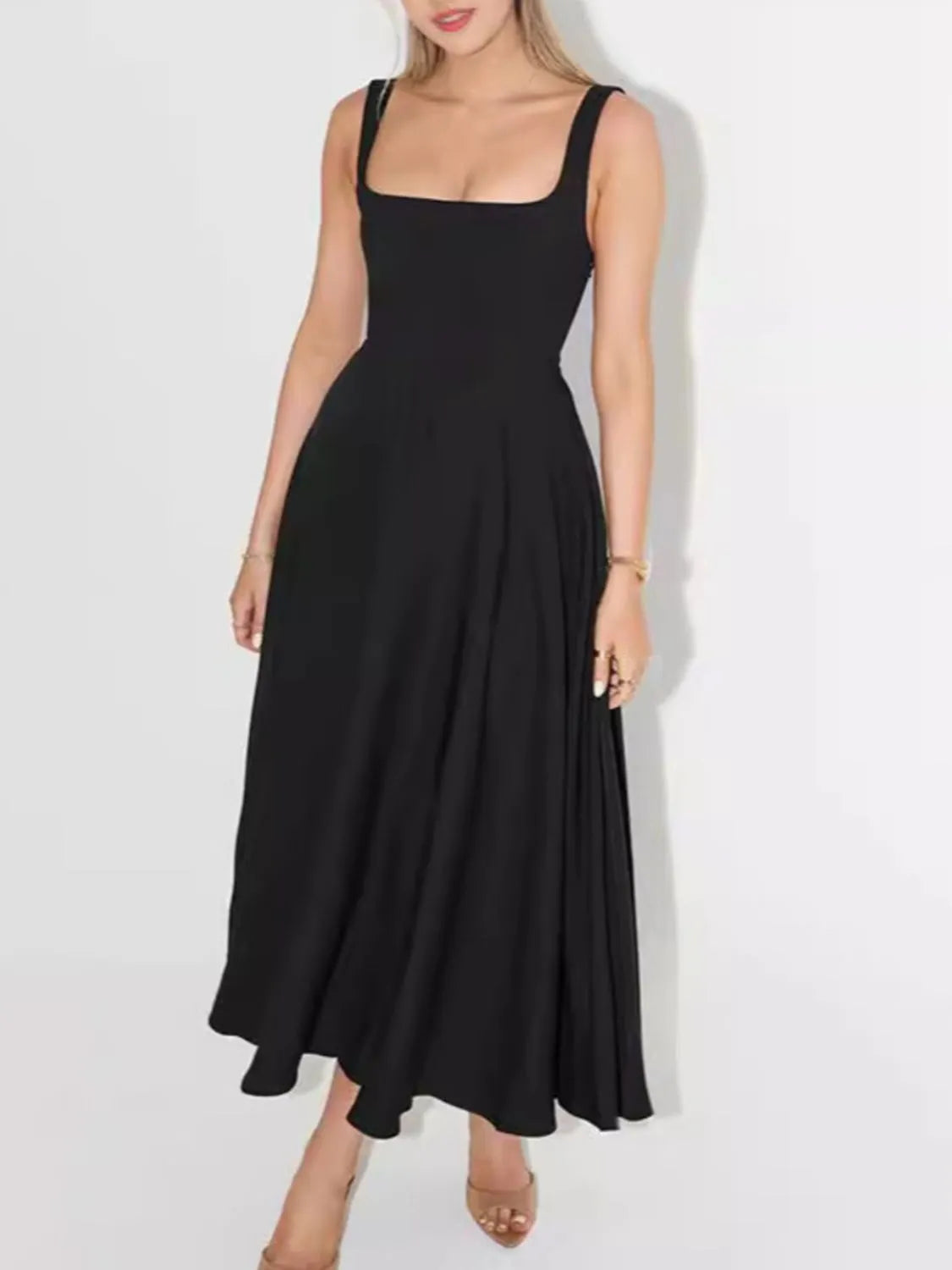 Image of Square Neck Sleeveless Midi Dress | Queeble.shop