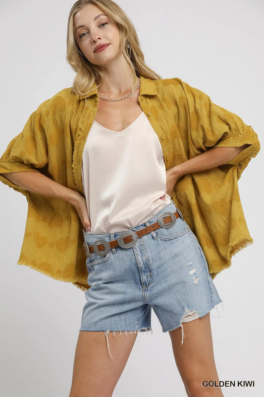 Image of Umgee Jacquard Heart Collared Shirt | Queeble.shop