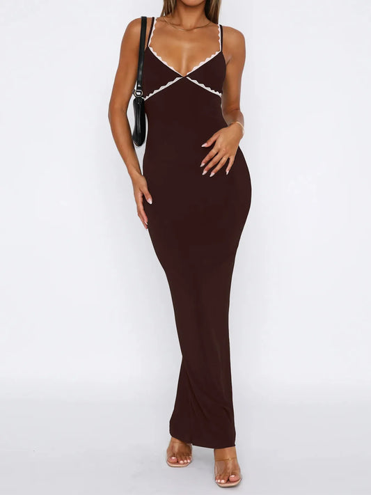 Image of Lace Detail Slim Fit Bodycon Maxi Dress | Queeble.shop