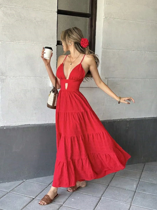Image of Tiered Maxi Dress with Cutout Detail | Queeble.shop