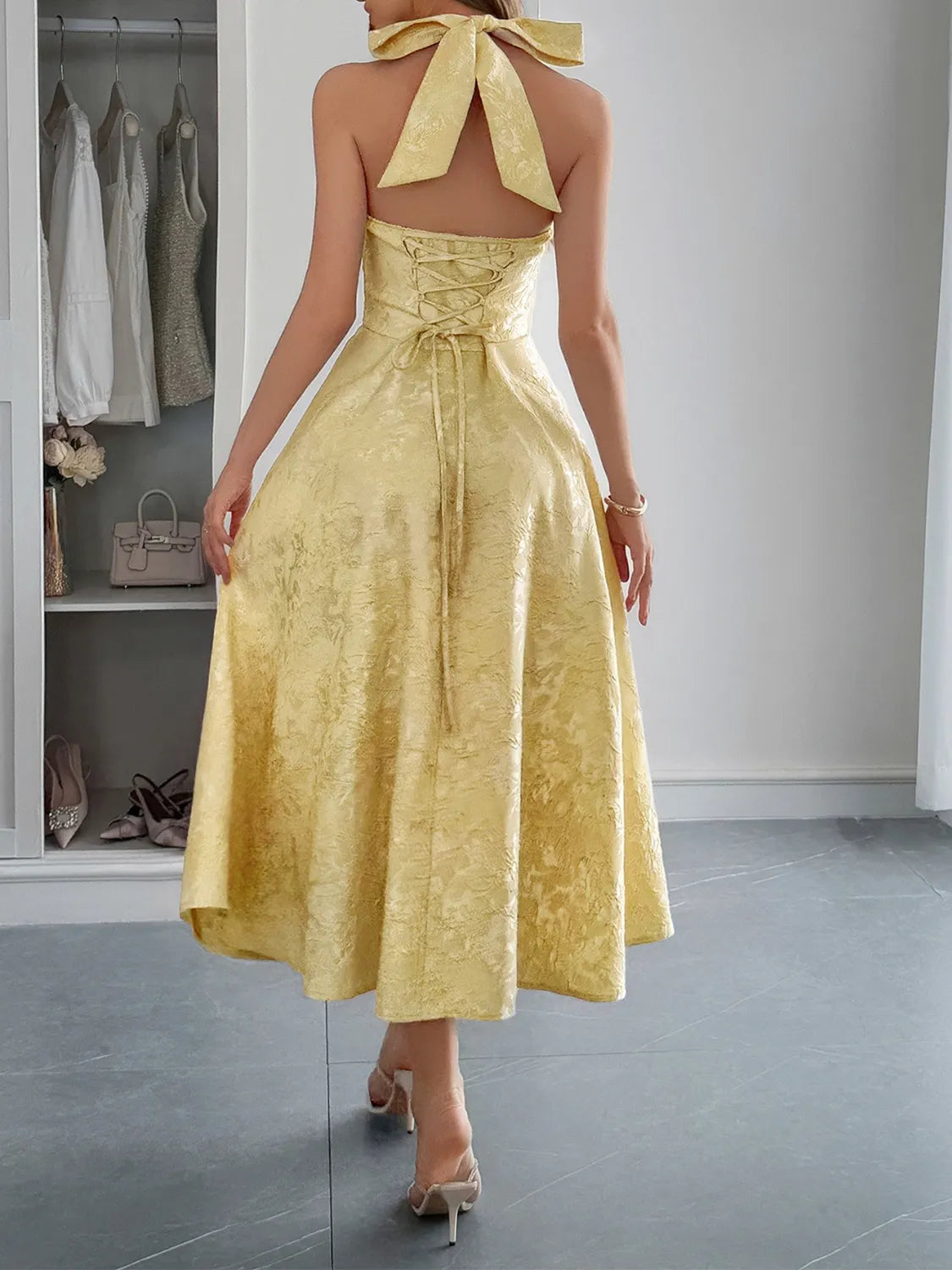 Image of Halter Neck Midi Dress with Pockets | Queeble.shop