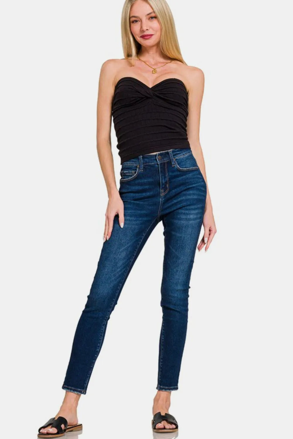 Image of Zenana Ruched Twisted Sweetheart Neck Top | Queeble.shop
