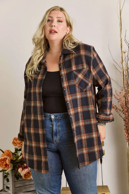 Image of ADORA Full Size Button Down Flannel Shirt Plus Size | Queeble.shop
