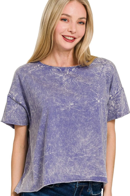 Image of Zenana Washed Crew Neck Short Sleeve Crop Box Tee | Queeble.shop