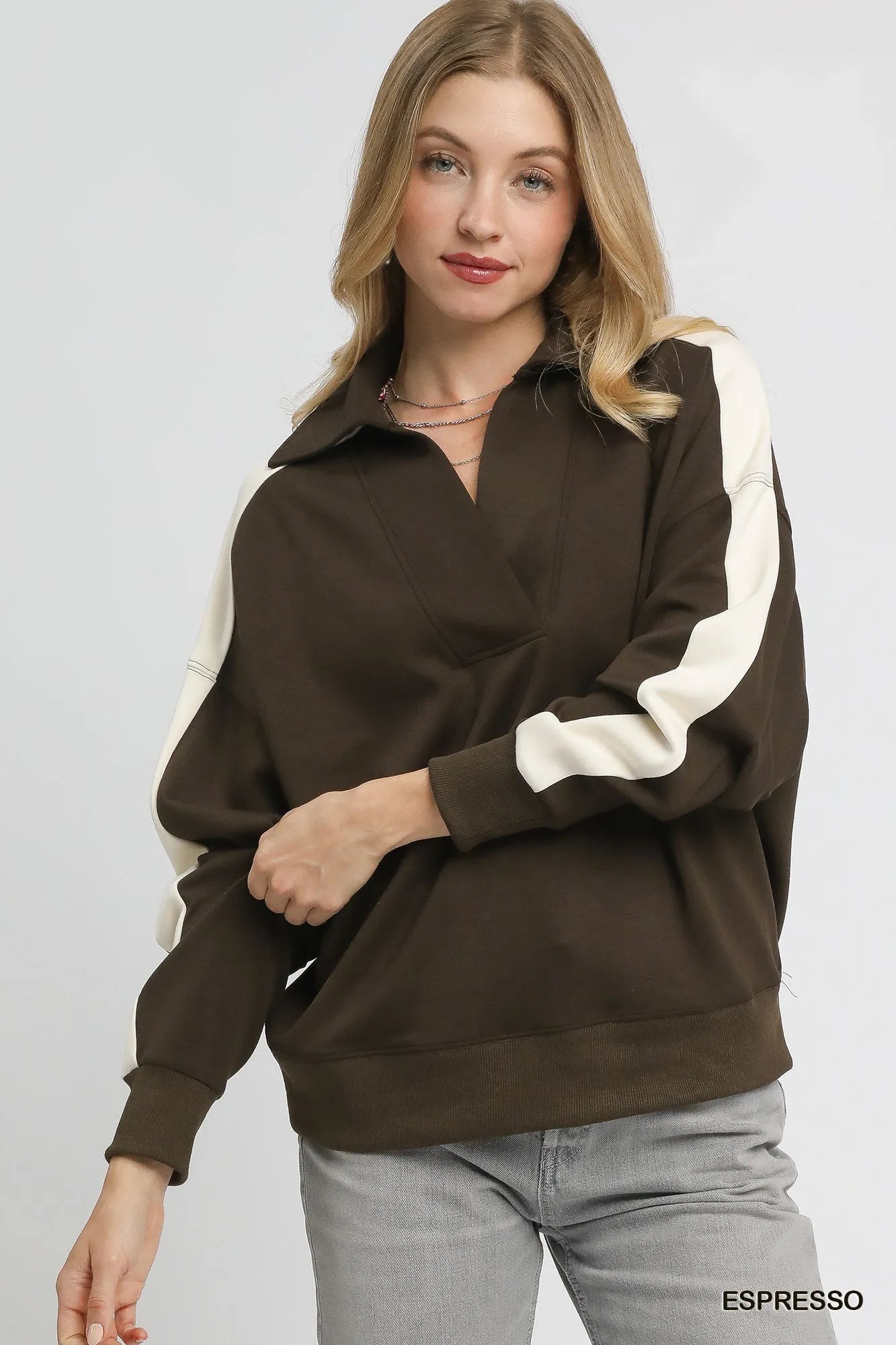 Image of Umgee Color Block Polo Sweatshirt | Queeble.shop