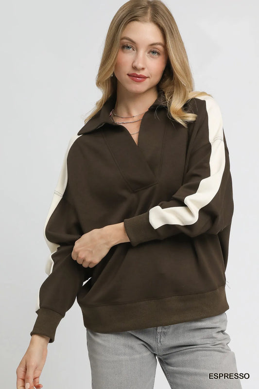 Image of Umgee Color Block Polo Sweatshirt | Queeble.shop