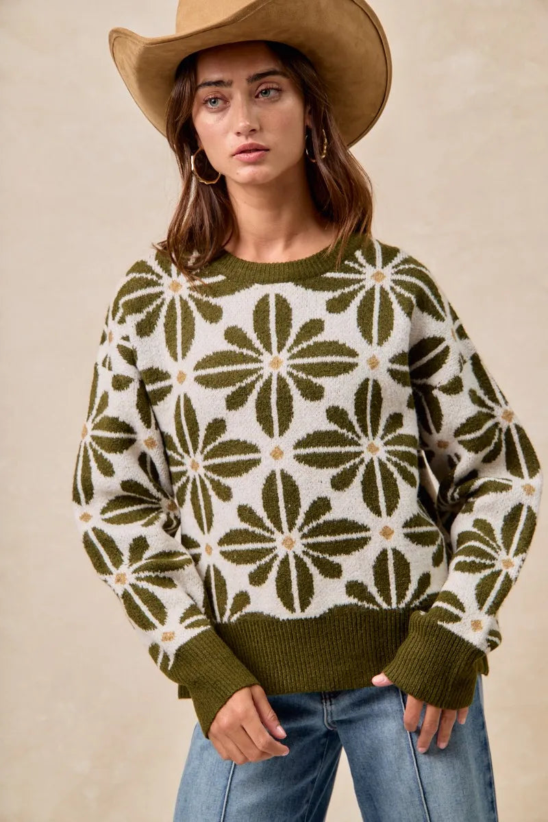 Image of BiBi Flower Pattern Long Sleeve Sweater | Queeble.shop