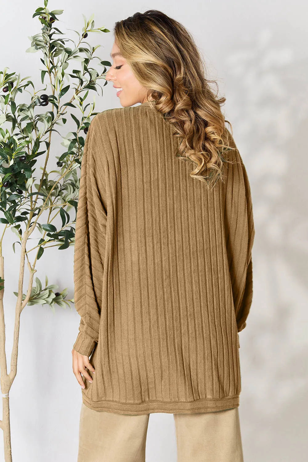 Image of Basic Bae Full Size Ribbed Cocoon Cardigan | Queeble.shop