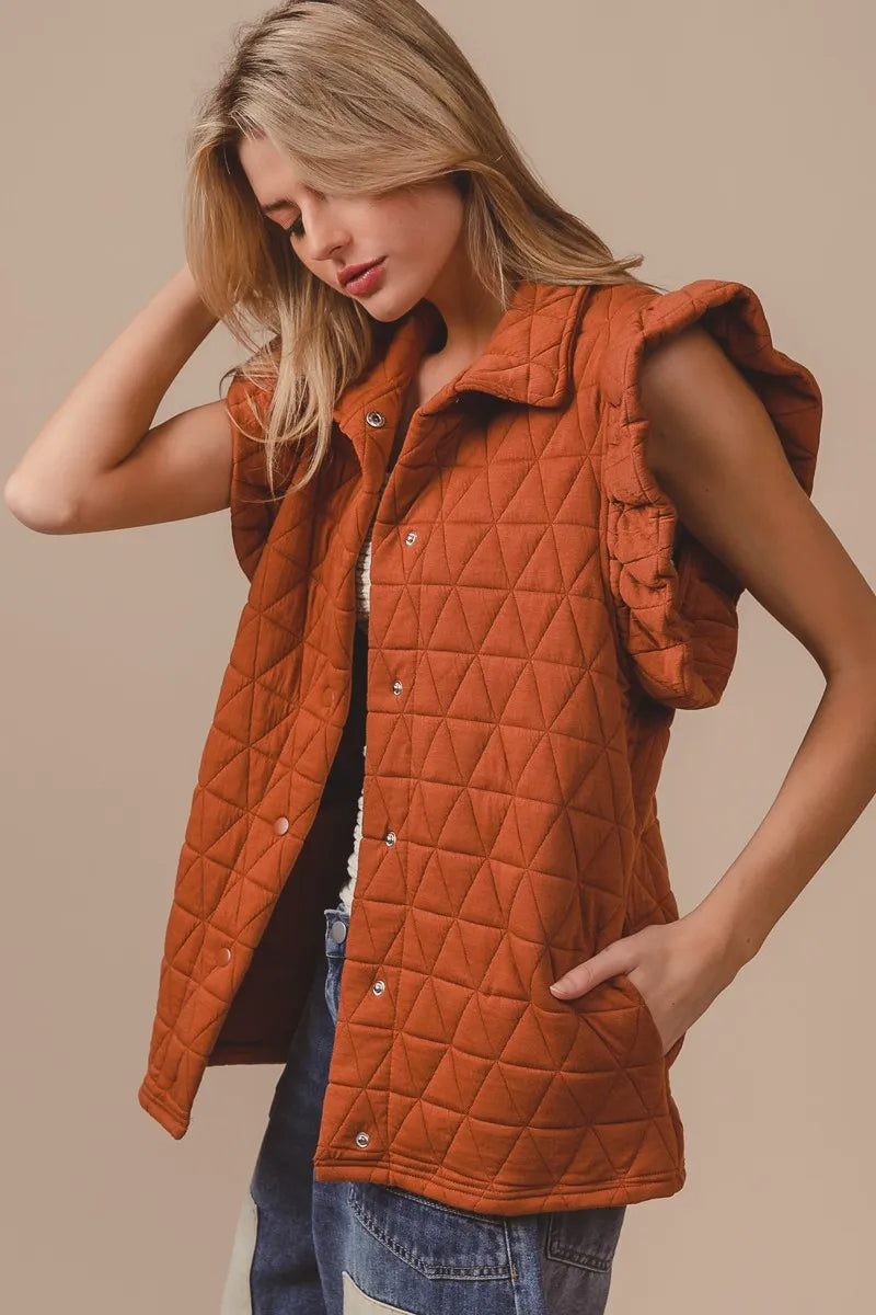 Image of BiBi Quilting Knit Ruffle Sleeve Vest | Queeble.shop