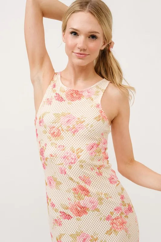 Image of And The Why Floral Fishnet Bodycon Midi Dress | Queeble.shop