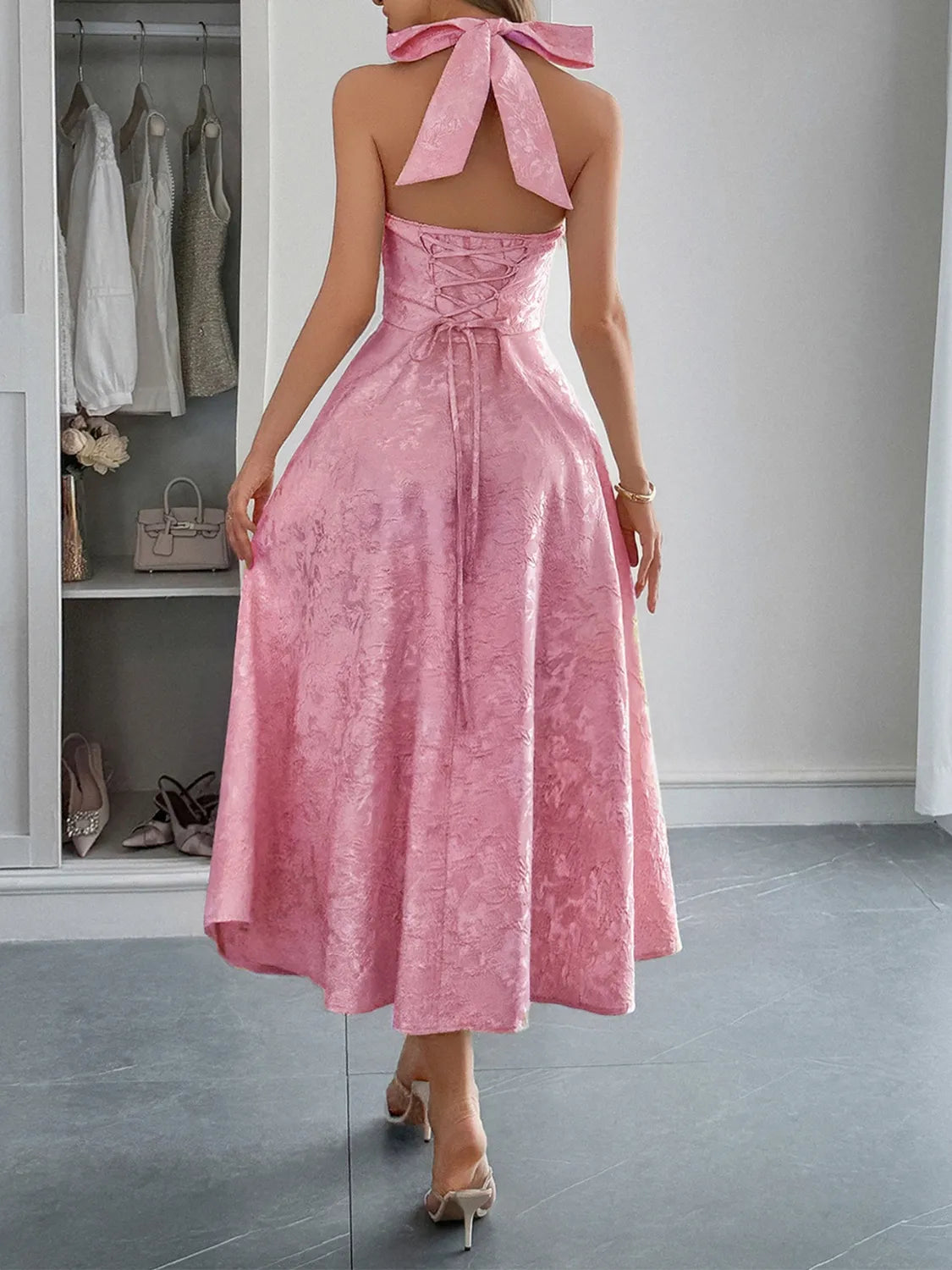 Image of Halter Neck Midi Dress with Pockets | Queeble.shop