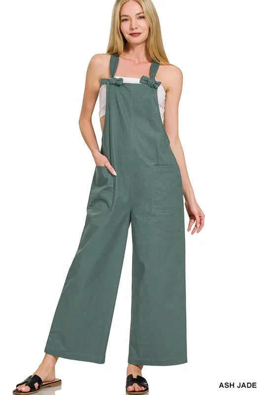 Image of Zenana Woven Knot Strap Overalls | Queeble.shop