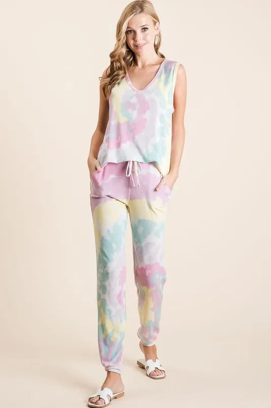 Image of BiBi Tie Dye French Terry Casual Pants | Queeble.shop