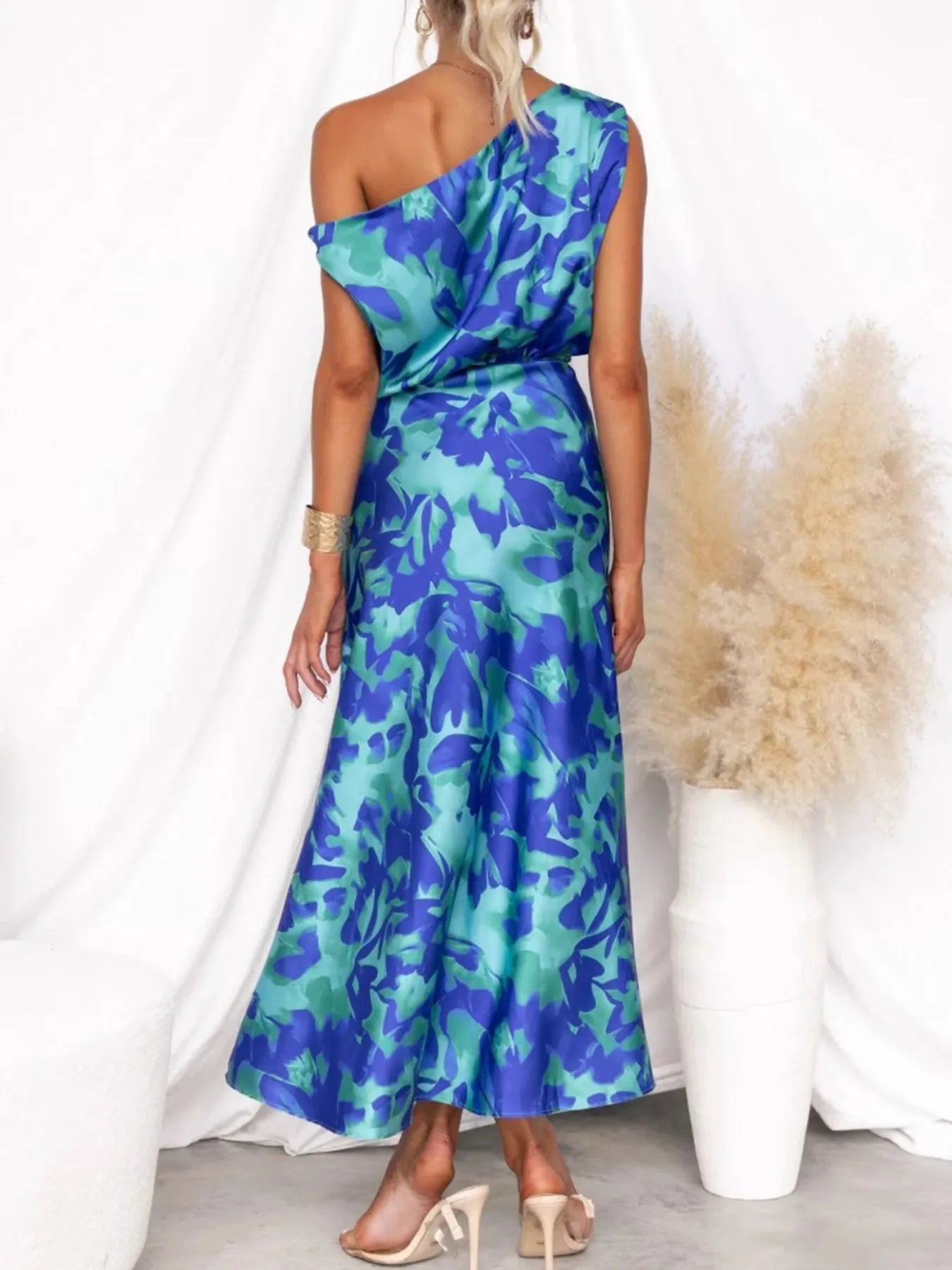 Image of One Shoulder Printed Dress with Slit | Queeble.shop