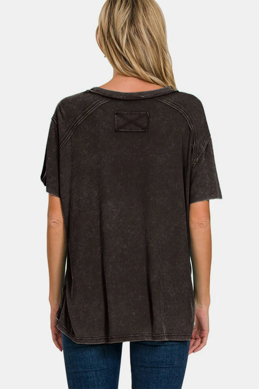 Image of Zenana Washed Ribbed Short Sleeve Top | Queeble.shop