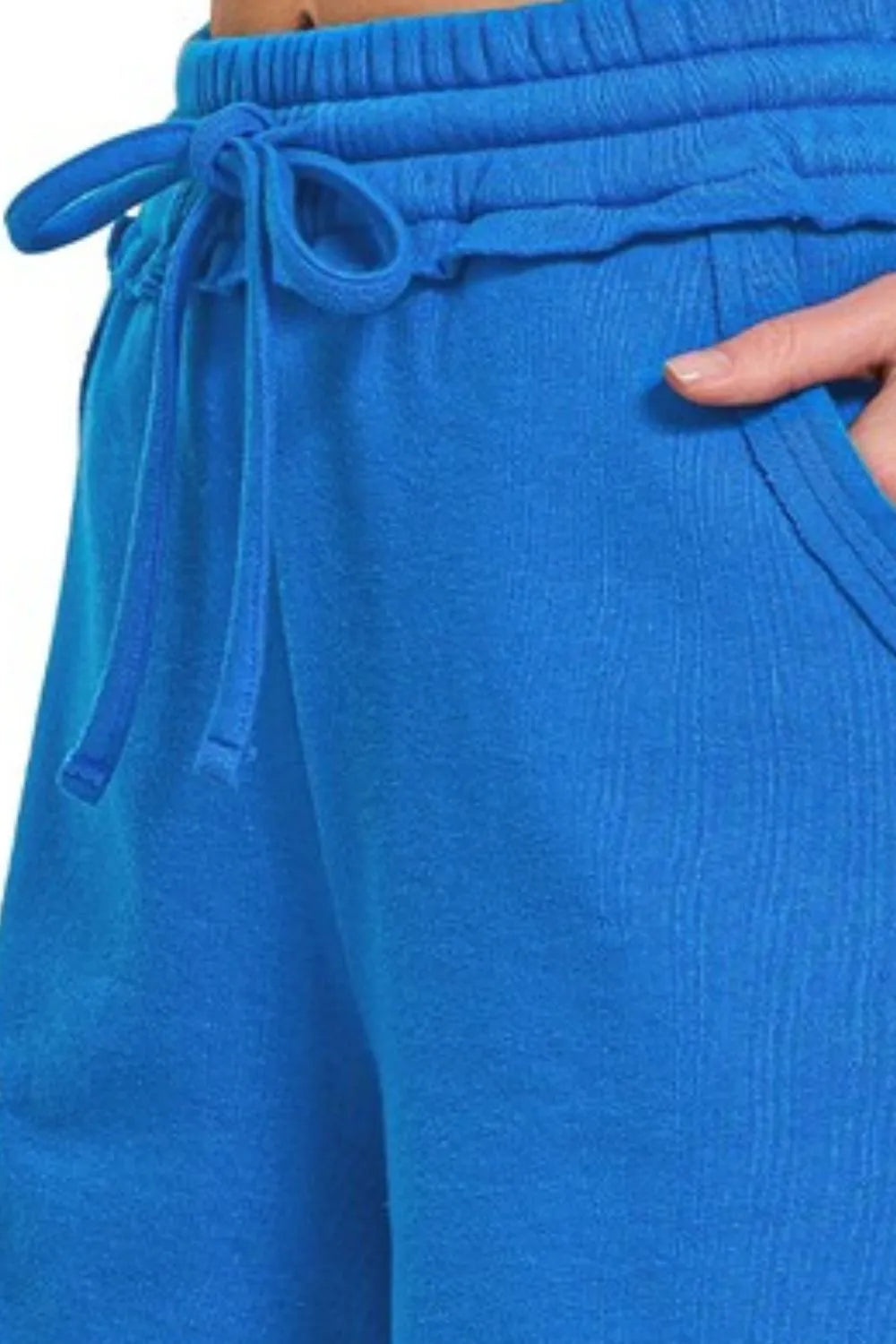 Image of Zenana Fleece Raw Hem Shorts With Draw String | Queeble.shop