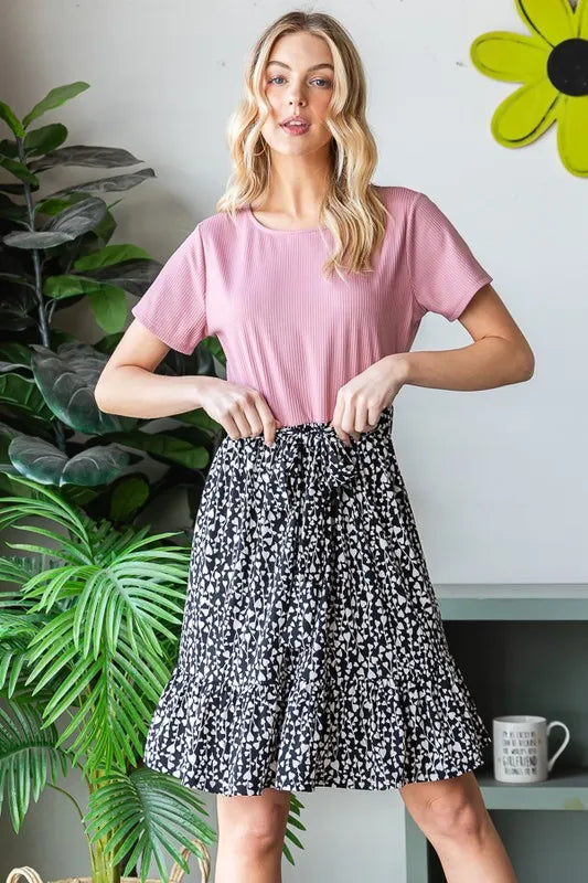 Image of Heimish Full Size Short Sleeve Solid And Animal Print Mini Dress Plus Size | Queeble.shop