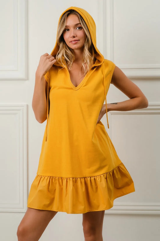 Image of BiBi Ruffled French Terry Hooded Dress | Queeble.shop