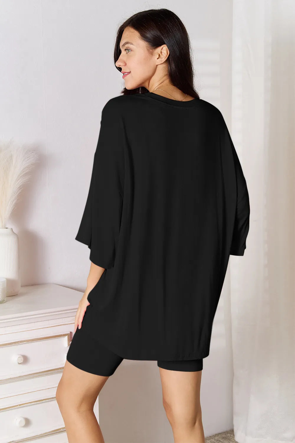 Image of Basic Bae Bamboo Full Size Round Neck Drop Shoulder T-Shirt and Shorts Set | Queeble.shop