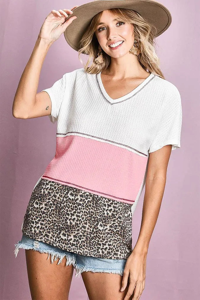 Image of BiBi Colr Block Waffle Knit Top | Queeble.shop