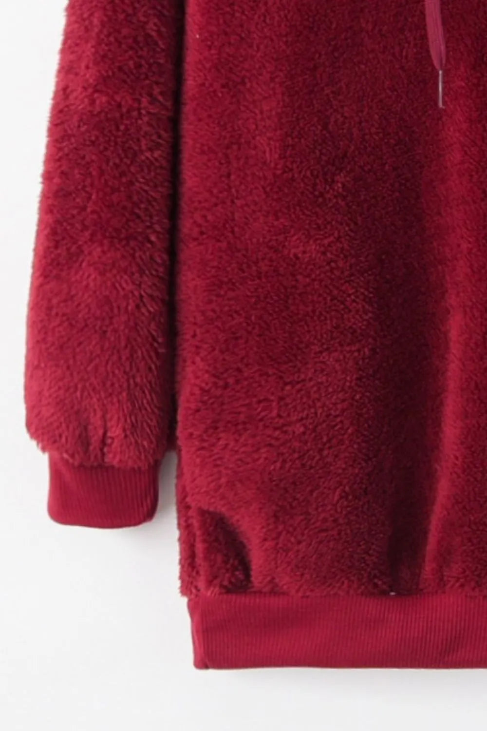 Image of Full Size Quarter-Zip Drawstring Teddy Hoodie | Queeble.shop