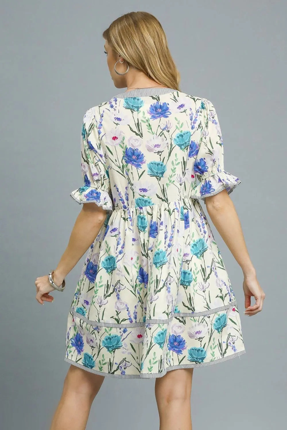 Image of Umgee BabyDoll Floral Striped Hem Mini Dress | Queeble.shop