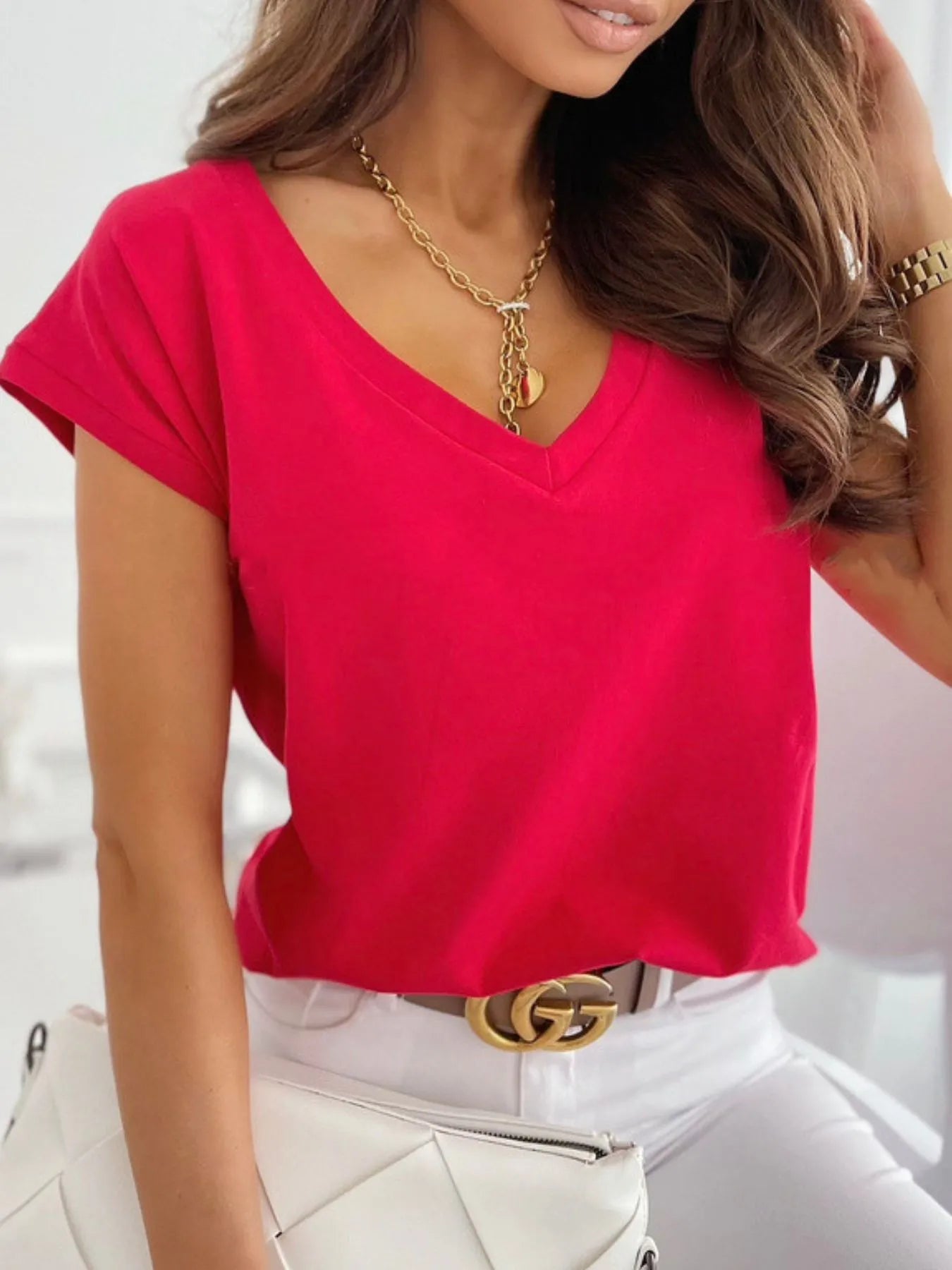 Image of V-Neck Short Sleeve T-Shirt | Queeble.shop