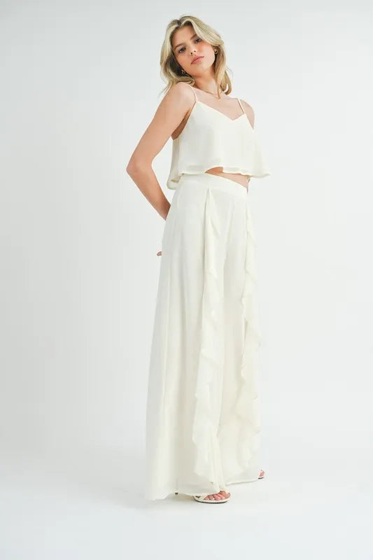 Image of MABLE Crop Cami and Ruffled Wide Leg Pants Set | Queeble.shop