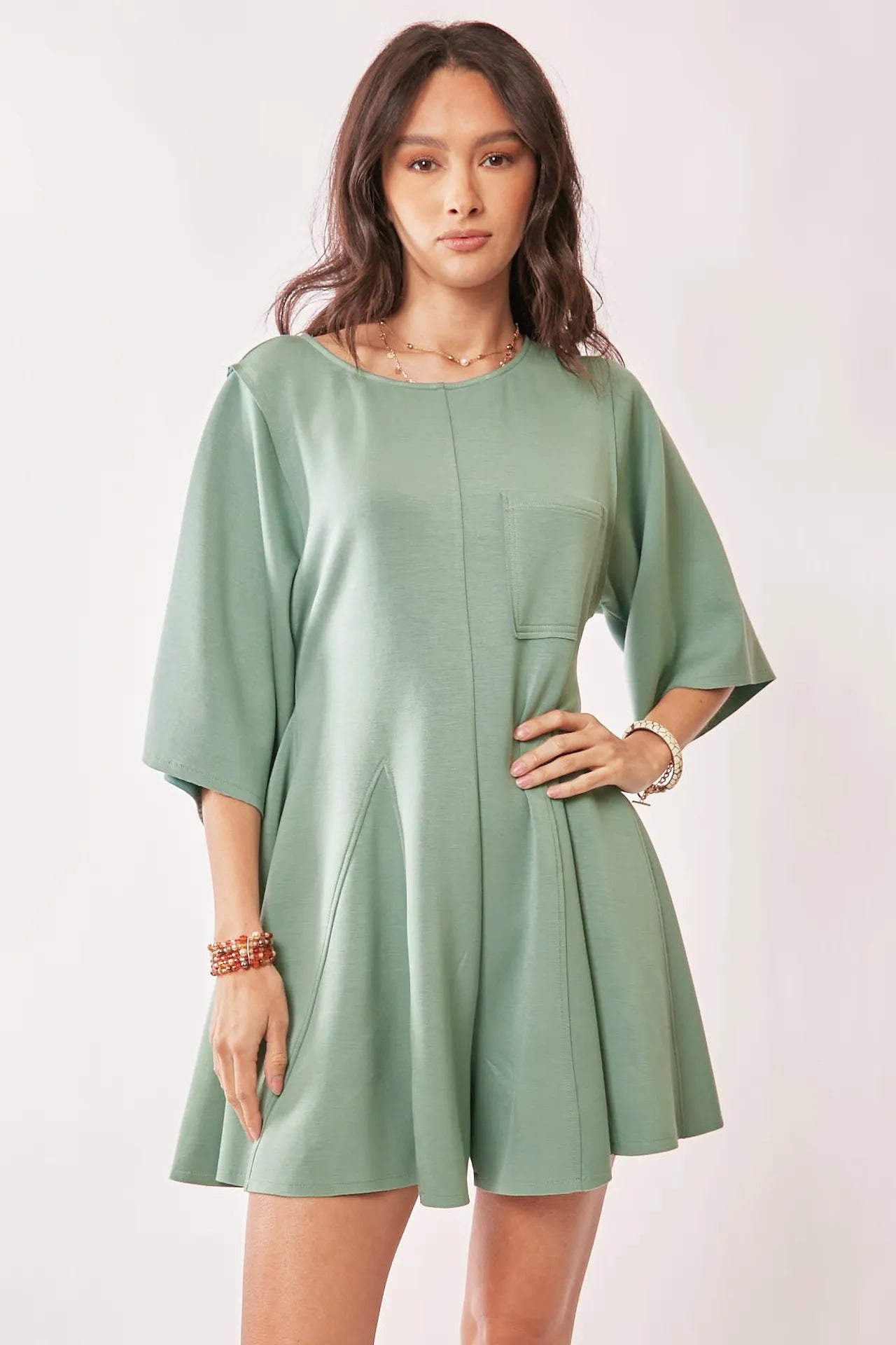 Image of Davi & Dani Solid Draped Sleeve Ties Back Skort Romper | Queeble.shop