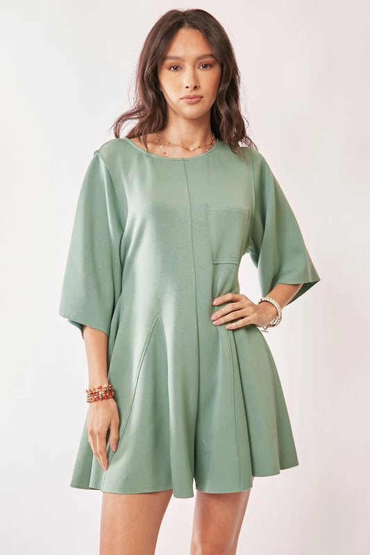 Image of Davi & Dani Solid Draped Sleeve Ties Back Skort Romper | Queeble.shop