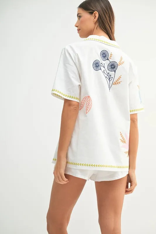 Image of MABLE Embroidered Button Down Shirt and Shorts Set | Queeble.shop