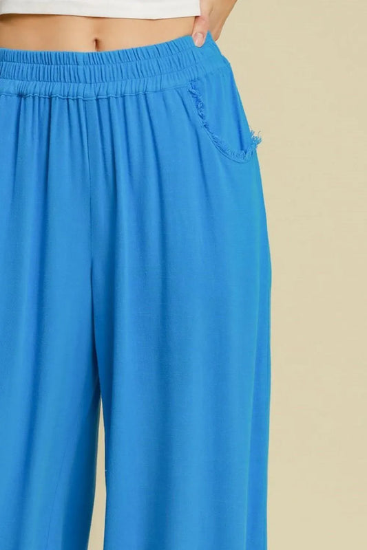Image of Umgee Full Size Linen Blend Elastic Waistband Wide Leg Pants Plus Size | Queeble.shop