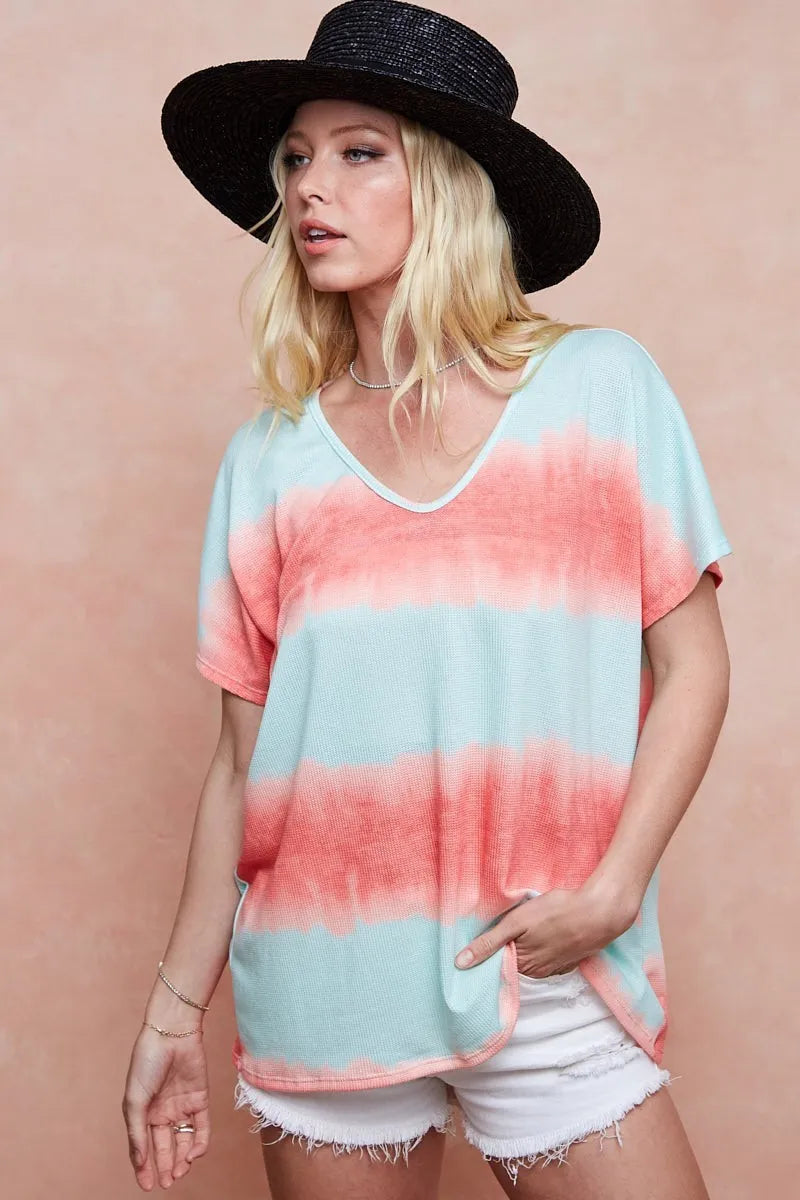 Image of BiBi Tiedye Printed Hacci Knit Top | Queeble.shop