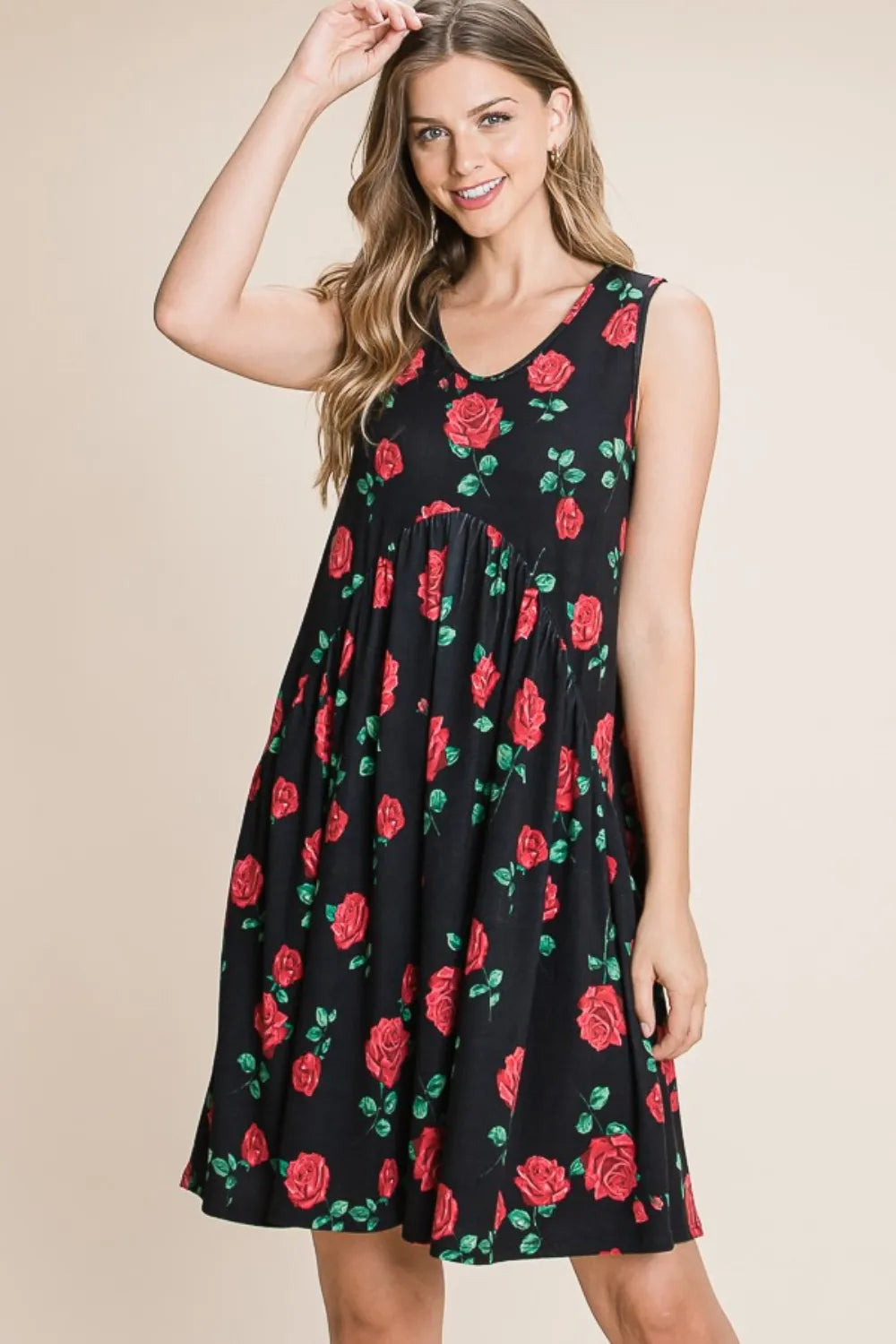 Image of BOMBOM Floral Ruched Tank Dress | Queeble.shop