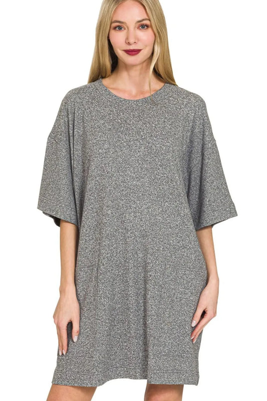 Image of Zenana Soft Melange Hacci T-shirts Dress | Queeble.shop