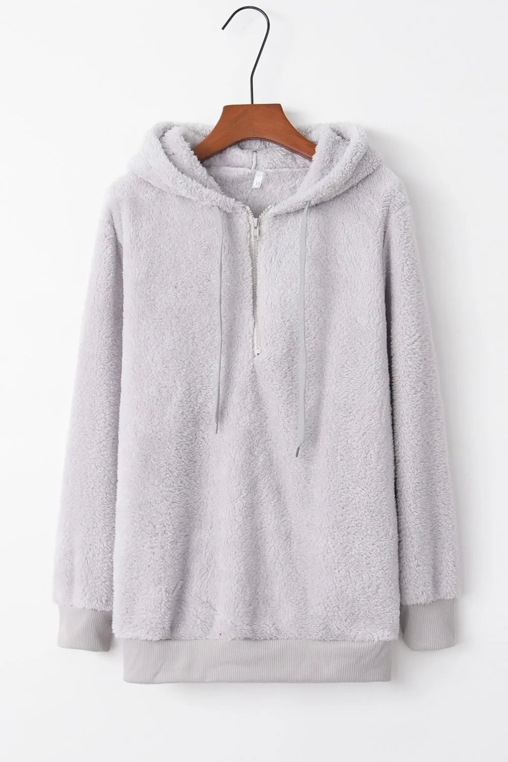 Image of Full Size Quarter-Zip Drawstring Teddy Hoodie | Queeble.shop