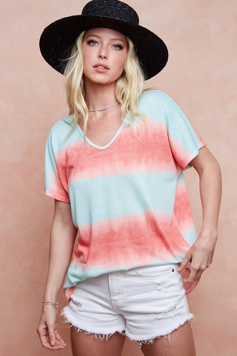 Image of BiBi Tiedye Printed Hacci Knit Top | Queeble.shop