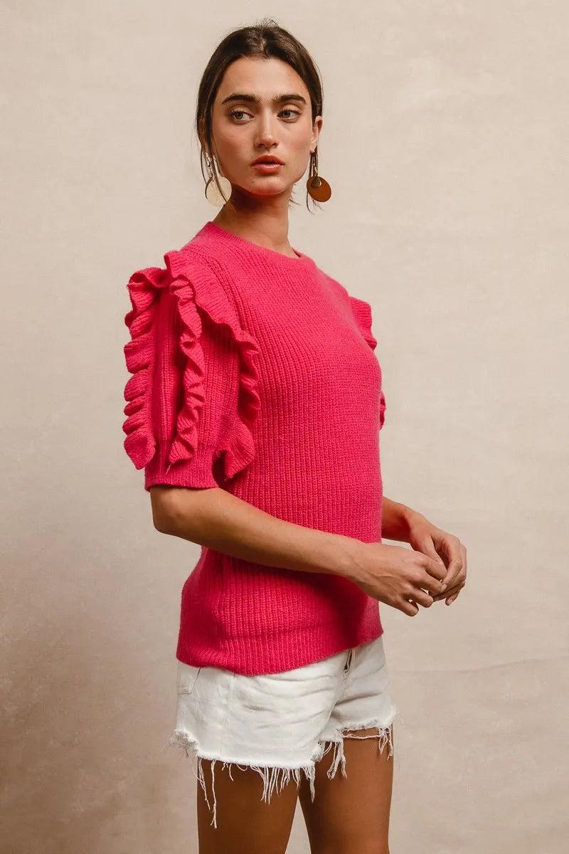 Image of BiBi Ruffle Sleeve Ribbed Sweater | Queeble.shop