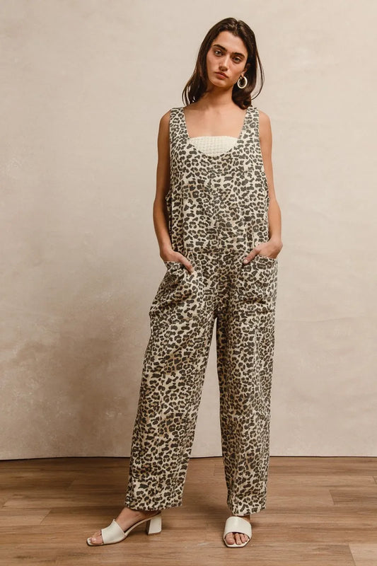 Image of BiBi Leopard Print Adjustable Strap U Neck Jumpsuit | Queeble.shop