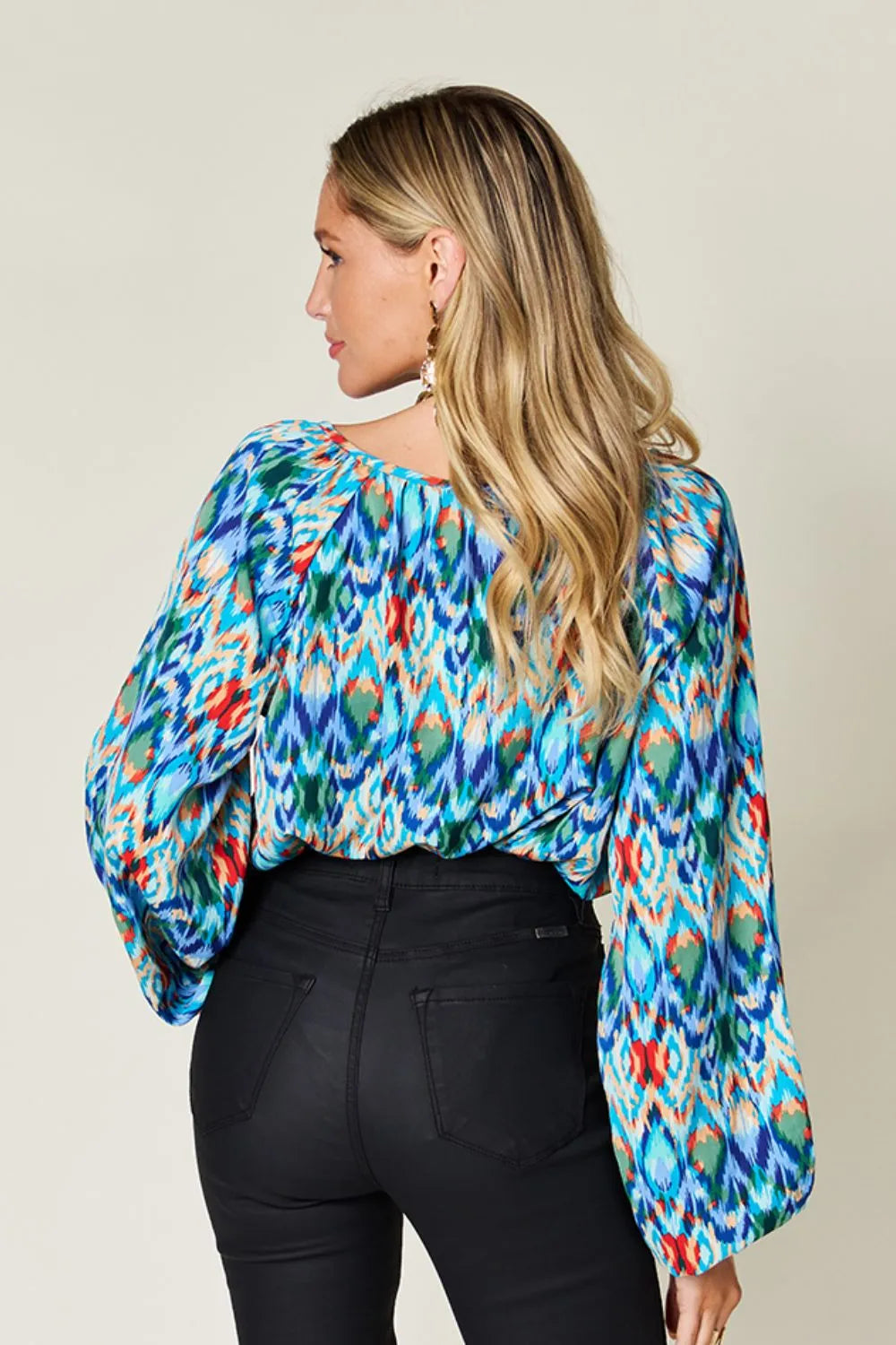 Image of Double Take Full Size Printed Balloon Sleeve Blouse | Queeble.shop