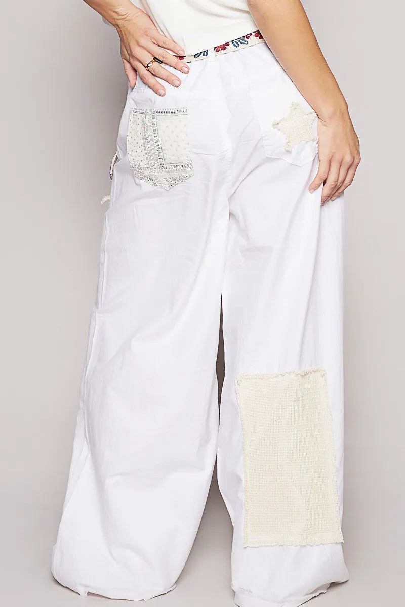 Image of POL Raw Hem Star Patch Wide Leg Pants | Queeble.shop