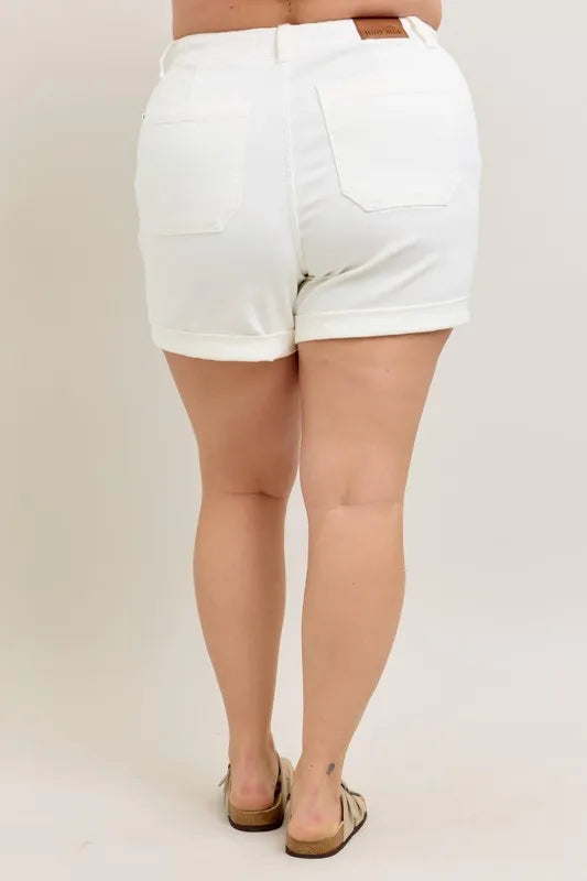 Image of Judy Blue Full Size High Waist Cuff Denim Shorts Plus Size | Queeble.shop