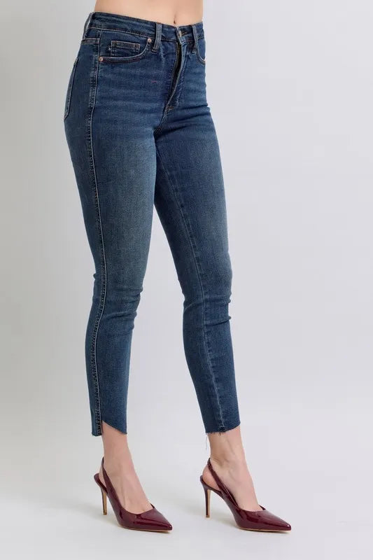 Image of Judy Blue Full Size High Waist Tummy Control Step Hem Skinny Jeans Plus Size | Queeble.shop