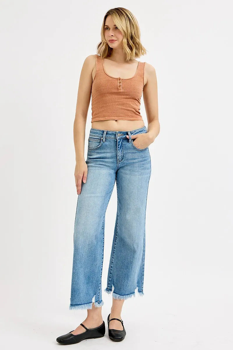 Image of RISEN Full Size Mid Rise Crop Wide Leg Jeans Plus Size | Queeble.shop